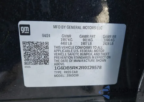 2024 Cadillac Ct4 Premium Luxury z USA, uszkodzony, nr VIN 1G6DB5RK2R0129578